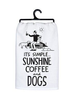 Primitives by Kathy Dishtowel Sunshine Coffee Dogs Kitchen Dish Towel White USA